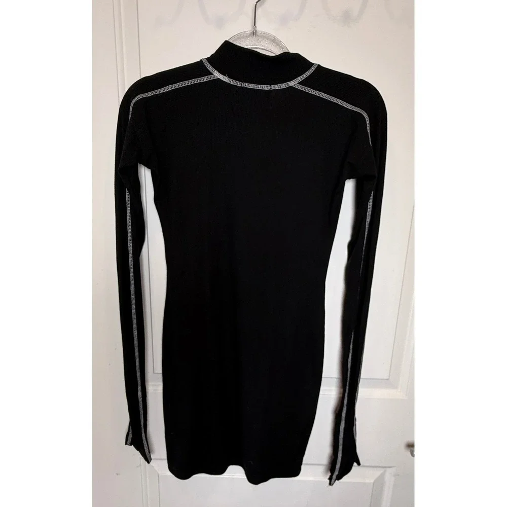 Darker Wavs Black Ribbed Logo Long Sleeve Top Grunge Gothic Y2K